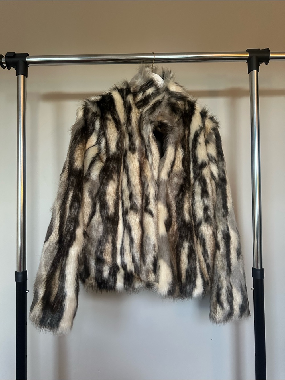 Women's Faux Fur Jacket in Black & White